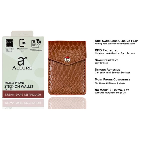AR Allure Stick on Card Holder for Back of Phone RFID Blocking, Pack of 2, Brown - Picture 4 of 8